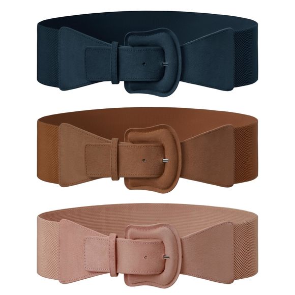 3 Pack Suede Womens Elastic Wide Belts For Dresses Fashion Navy+brown+pink🌸